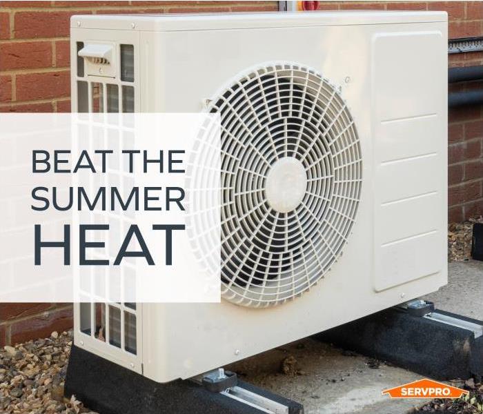Air conditioning unit with text: Beat the Summer Heat